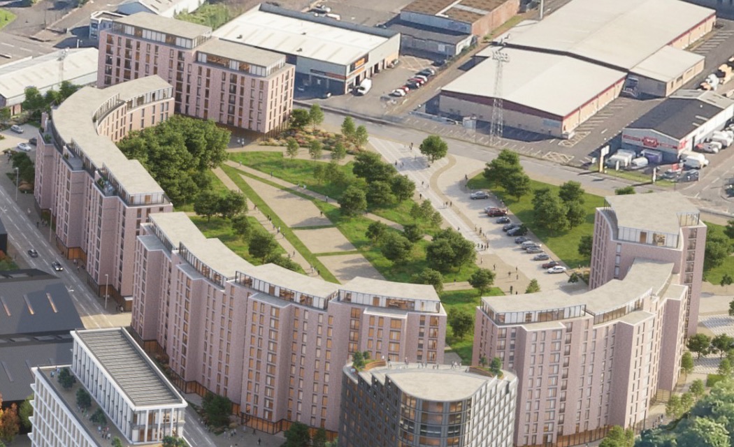 Residential crescent following the former racetrack