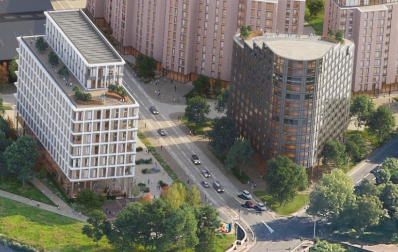 Gateway buildings at the southern approach