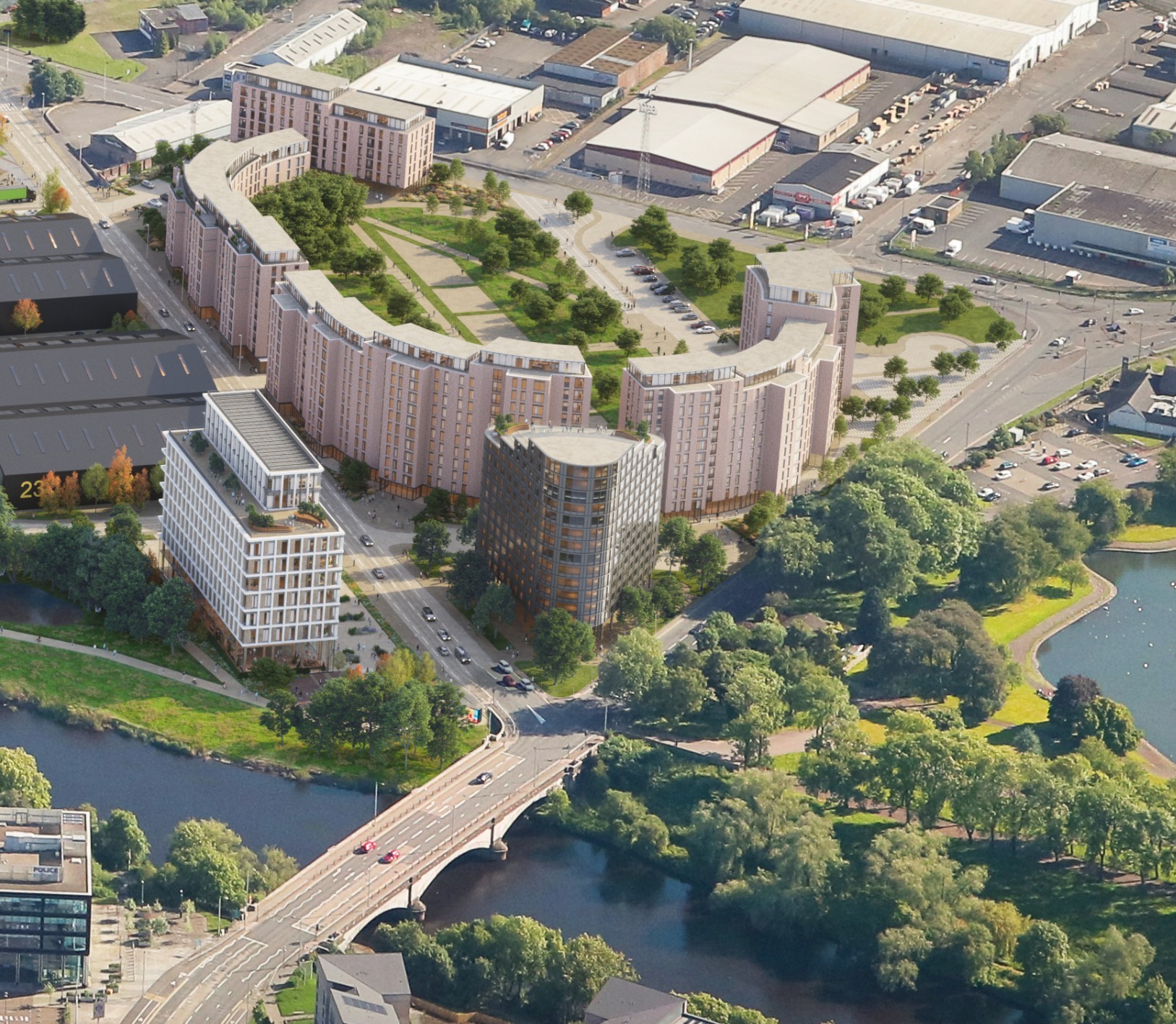 Aerial view of the Shawfield Stadium masterplan